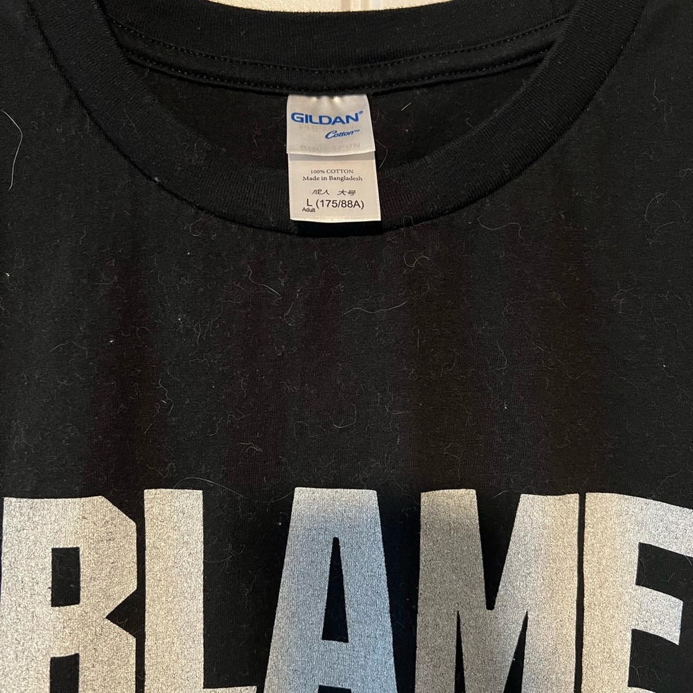 NWOT! Reproduction Acronym Blame Black T-Shirt with Bold White Print - Picture 3 of 3